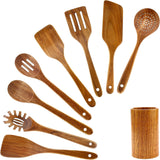 9 Pack Wooden Spoons Non Toxic Cooking Utensil Set with Utensils Holder