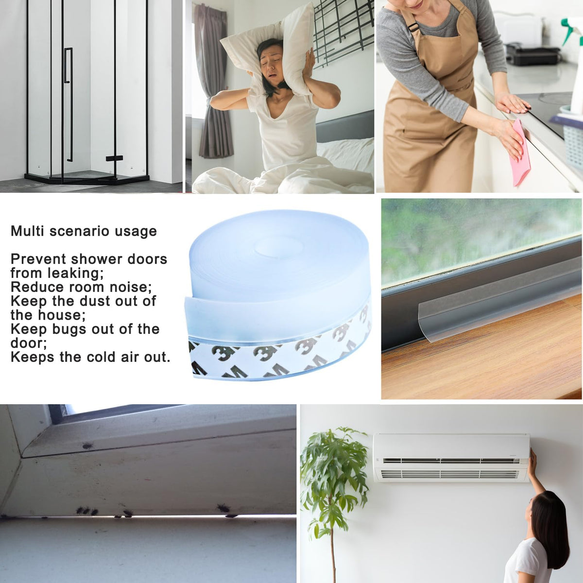 Silicone Weather Stripping Door Seal, Adhesive Door Draft Stopper for Gaps