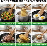 9 Pack Wooden Spoons Non Toxic Cooking Utensil Set with Utensils Holder