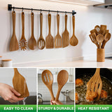 9 Pack Wooden Spoons Non Toxic Cooking Utensil Set with Utensils Holder